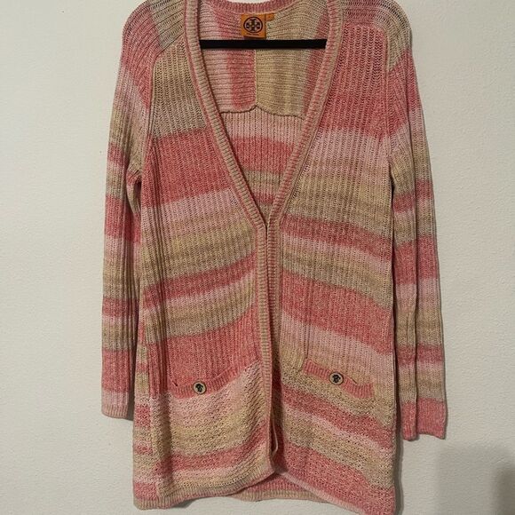 Tory Burch Erin Cardigan Pink Stripes - Picture 4 of 9